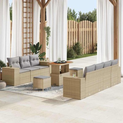 Conjunto de sofá de jardín 10 pcs Beige ratán sintético