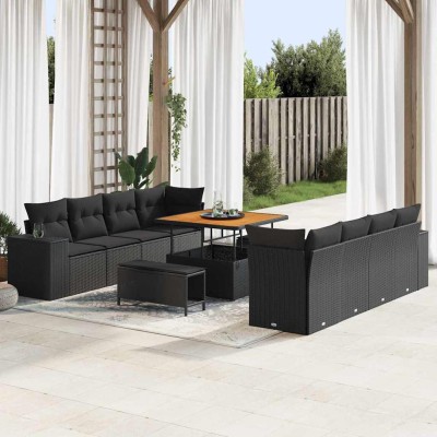 Conjunto de sofá de jardín 11 pcs Negro ratán sintético