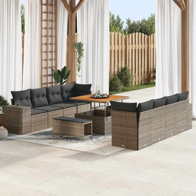 Conjunto de sofá de jardín 11 pcs Gris ratán sintético