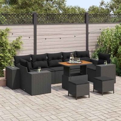 Conjunto de sofá de jardín 10 pcs Negro ratán sintético