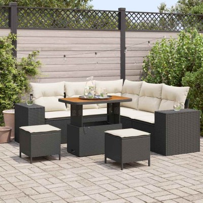Conjunto de sofá de jardín 8 pcs Negro ratán sintético