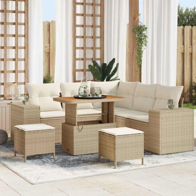 Conjunto de sofá de jardín 8 pcs Beige ratán sintético