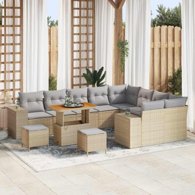 Conjunto de sofá de jardín 12 pcs Beige ratán sintético