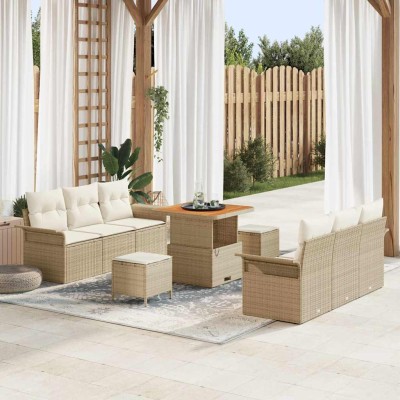 Conjunto de sofá de jardín 9 pcs Beige ratán sintético