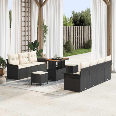 Conjunto de sofá de jardín 10 pcs Negro ratán sintético