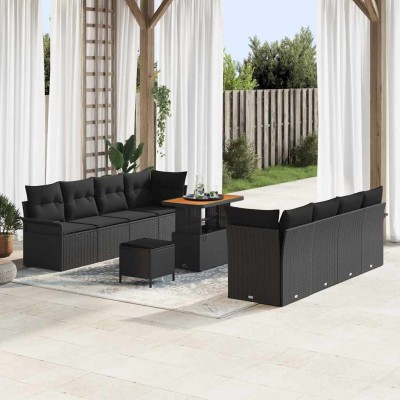Conjunto de sofá de jardín 11 pcs Negro ratán sintético
