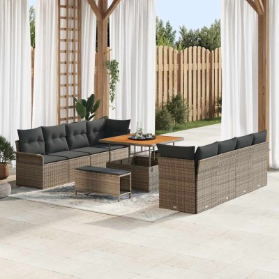 Conjunto de sofá de jardín 11 pcs Gris ratán sintético
