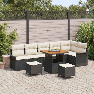 Conjunto de sofá de jardín 9 pcs Negro ratán sintético