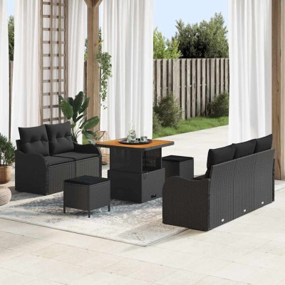 Conjunto de sofá de jardín 8 pcs Negro ratán sintético