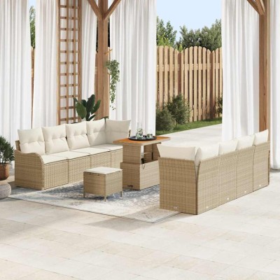 Conjunto de sofá de jardín 11 pcs Beige ratán sintético