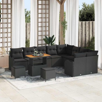 Conjunto de sofá de jardín 12 pcs Negro ratán sintético