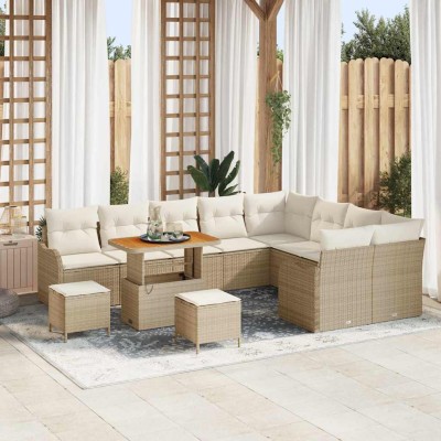 Conjunto de sofá de jardín 12 pcs Beige ratán sintético