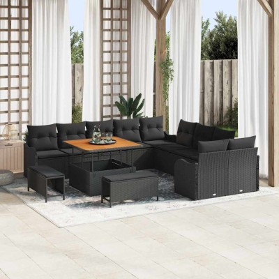 Conjunto de sofá de jardín 13 pcs Negro ratán sintético