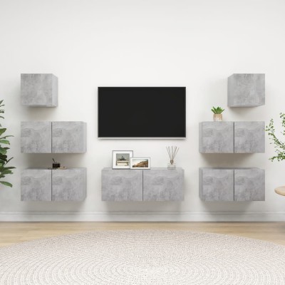 Set muebles de salón TV 7 pzas madera ingeniería gris hormigón