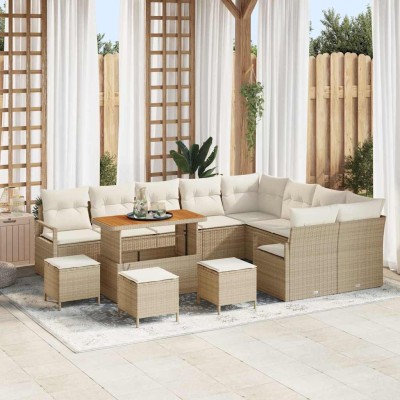 Conjunto de sofá de jardín con cojín 13 pcs Beige Poliratán
