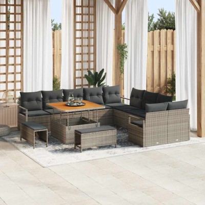 Conjunto de sofá de jardín con cojín 13 pcs Gris Poliratán