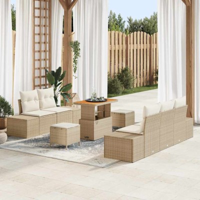 Conjunto de sofá de jardín con cojín 8 pcs Beige Poliratán