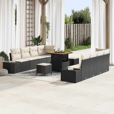 Conjunto de sofá de jardín con cojín 11 pcs Negro Poliratán