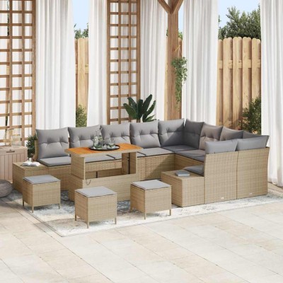 Conjunto de sofá de jardín 13 pcs Beige Poliratán
