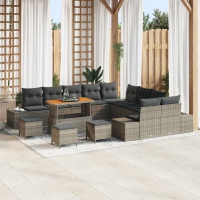 Conjunto de sofá de jardín con cojín 14 pcs Gris Poliratán