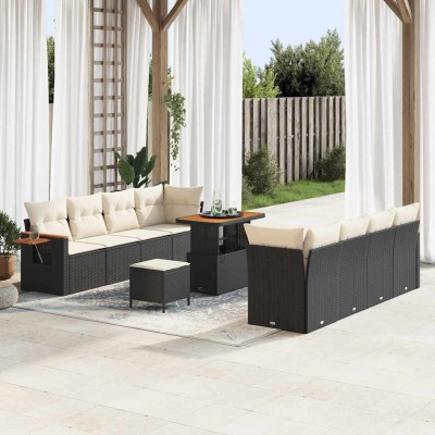 Conjunto de sofá de jardín 11 pcs Negro y crema 90 x 55 x 71 cm