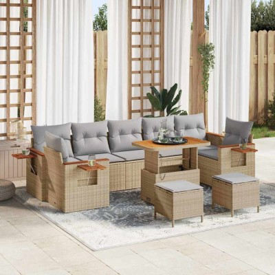 Conjunto de sofá de jardín con cojín 10 pcs beige y gris claro