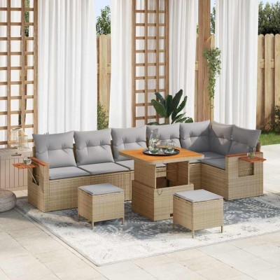 Conjunto de sofá de jardín con cojín 9 pcs beige y gris claro