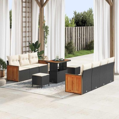 Conjunto de sofá de jardín 10 pcs Negro y crema 90 x 55 x 71 cm