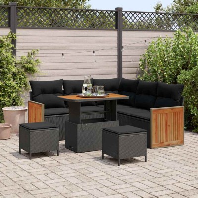 Conjunto de sofá de jardín 8 pcs Negro 90 x 55 x 71 cm