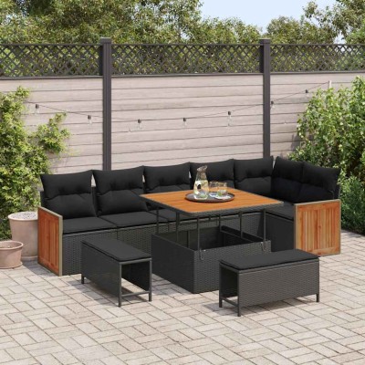 Conjunto de sofá de jardín 9 pcs Negro 100 x 100 x 71 cm