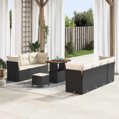 Conjunto de sofá de jardín 10 pcs Negro y crema 90 x 55 x 71 cm