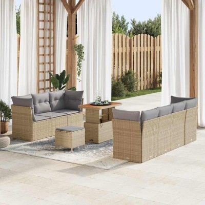 Conjunto de sofá de jardín con cojín 10 pcs beige y gris claro