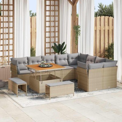 Conjunto de sofá de jardín con cojín 12 pcs beige y gris claro