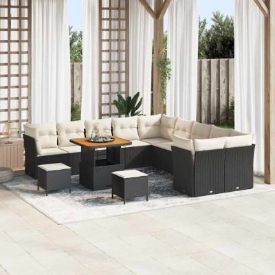 Conjunto de sofá de jardín 13 pcs Negro y crema 80 x 80 x 71 cm