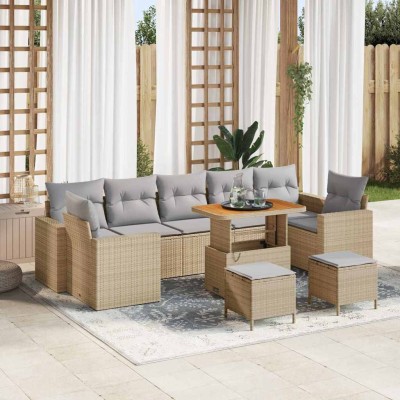 Conjunto de sofá de jardín con cojín 10 pcs beige y gris claro