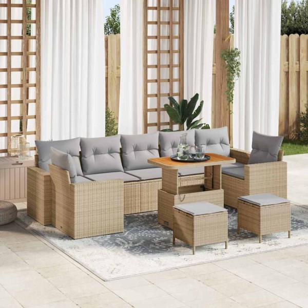 Conjunto de sofá de jardín con cojín 10 pcs beige y gris claro