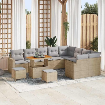 Conjunto de sofá de jardín con cojín 12 pcs beige y gris claro