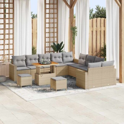 Conjunto de sofá de jardín con cojín 13 pcs beige y gris claro