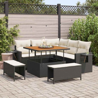 Conjunto de sofá de jardín con cojín 8 pcs Negro y crema
