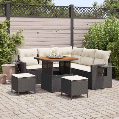 Conjunto de sofá de jardín 8 pcs Negro y crema 80 x 80 x 71 cm