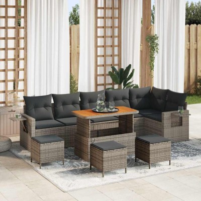 Conjunto de sofá de jardín 10 pcs Gris Poliratán