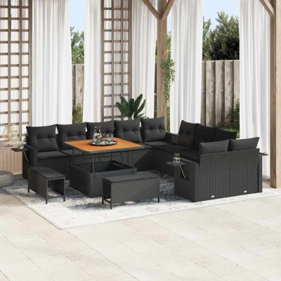 Conjunto de sofá de jardín 13 pcs Negro Poliratán