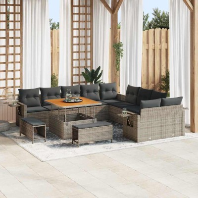 Conjunto de sofá de jardín 13 pcs Gris Poliratán