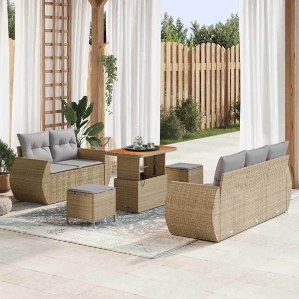 Conjunto de sofá de jardín con cojín 8 pcs beige y gris claro