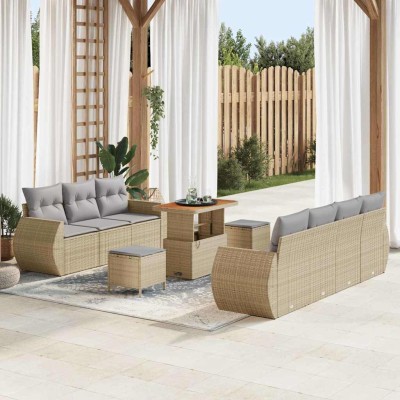 Conjunto de sofá de jardín con cojín 10 pcs beige y gris claro