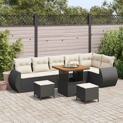 Conjunto de sofá de jardín 9 pcs Negro y crema 80 x 80 x 71 cm