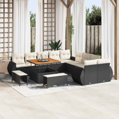 Conjunto de sofá de jardín con cojín 13 pcs Negro y crema