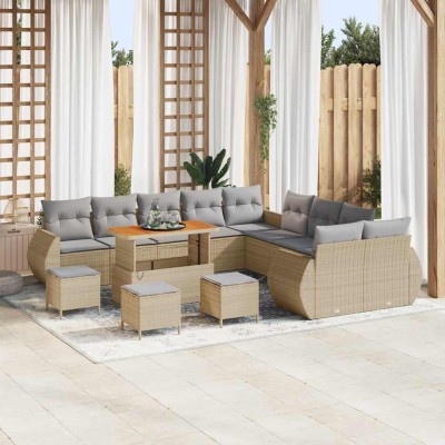 Conjunto de sofá de jardín con cojín 14 pcs beige y gris claro