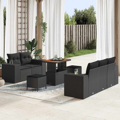 Conjunto de sofá de jardín Manual 8 pcs Negro 90 x 55 x 71 cm