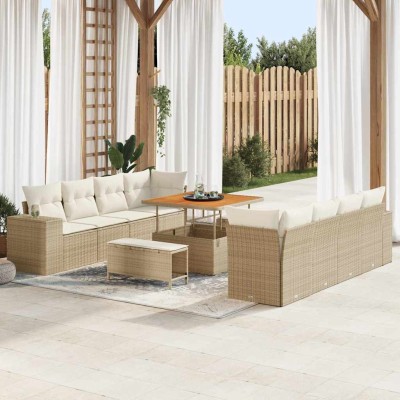 Conjunto de sofá de jardín con cojín 11 pcs Beige y Crema